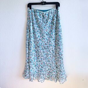 NOTATIONS Vtg 90s Blue Floral Whimsigoth Grunge Fairy Midi Skirt Womens Large
